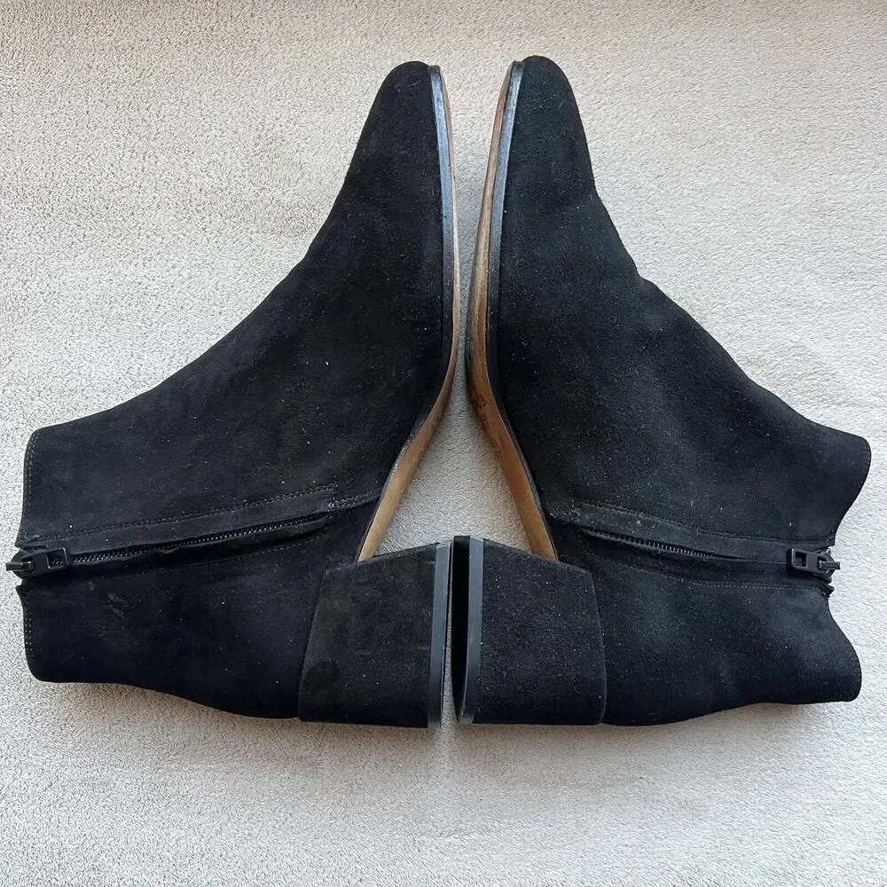 VINCE Black Suede Leather Ankle Boots Women’s 7 M Soft Square‎ Toe Side Zip